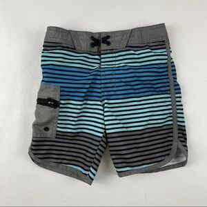 Art Class Swim Trunks Boys Small Gray Blue Striped Pocket Zipper